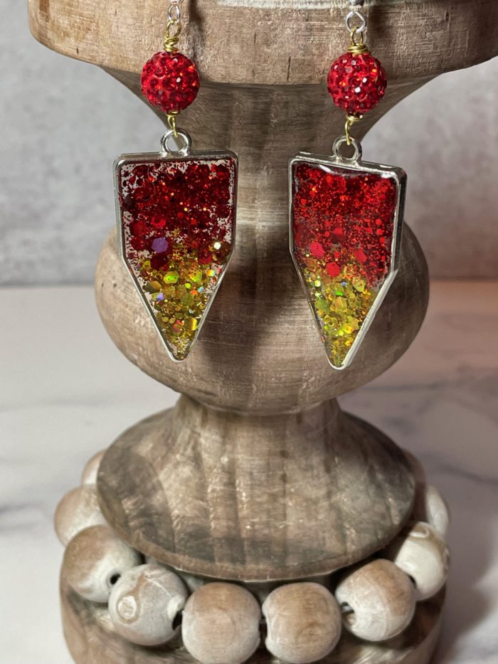 Handmade Red/Gold Resin Glitter Earrings