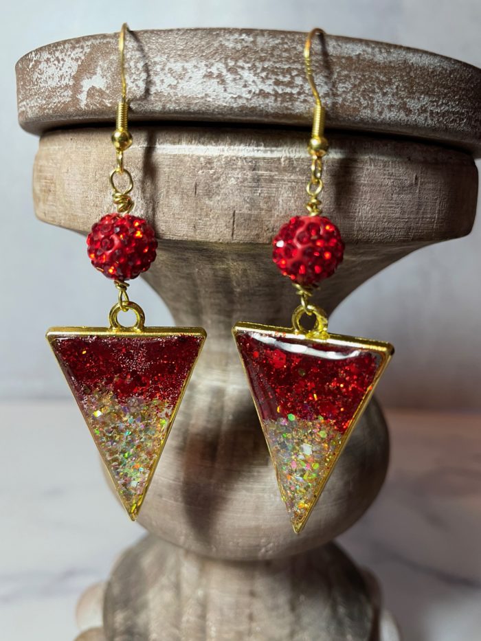 Handmade Red/Gold Resin Glitter Earrings