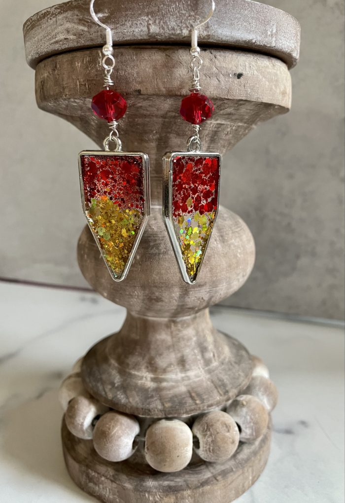 Handmade Red/Gold Resin Glitter Earrings