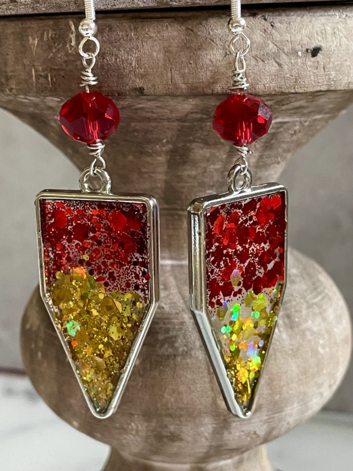 Handmade Red/Gold Resin Glitter Earrings - Image 3