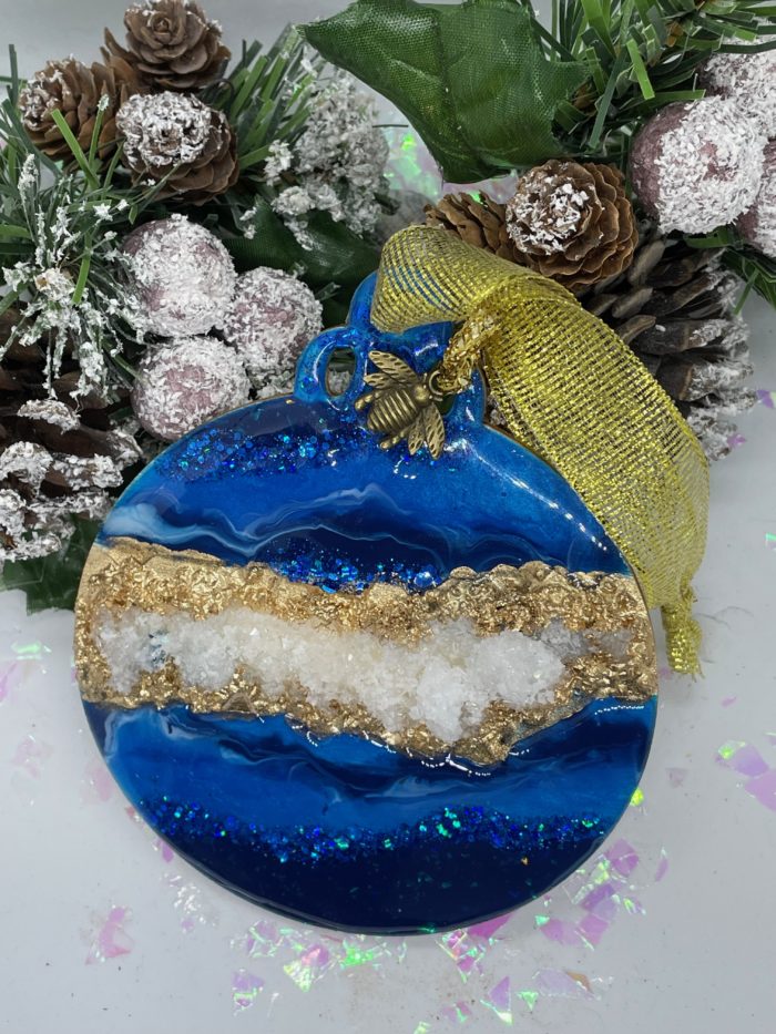 Geode Inspired Ornament - Royal Blue & Gold